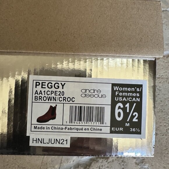 Andre‎ Assous Peggy Chelsea Boot Booties Leather Women Embossed Croc Brown 6.5M - Picture 12 of 13